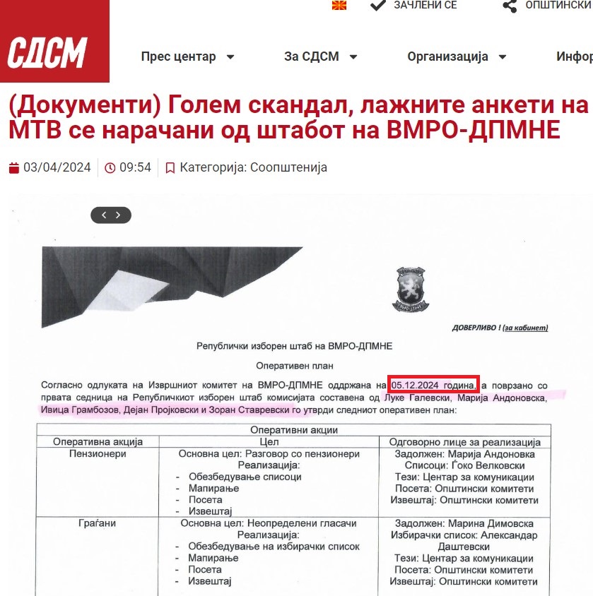 ФОТО| СДСМ се обрука: Објавија лажен документ со лажен датум
